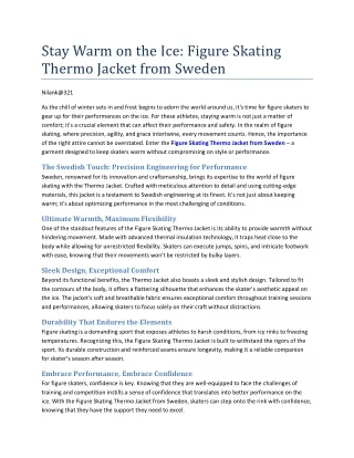 Stay Warm on the Ice: Figure Skating Thermo Jacket from Sweden