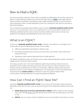 How to Find A FQHC