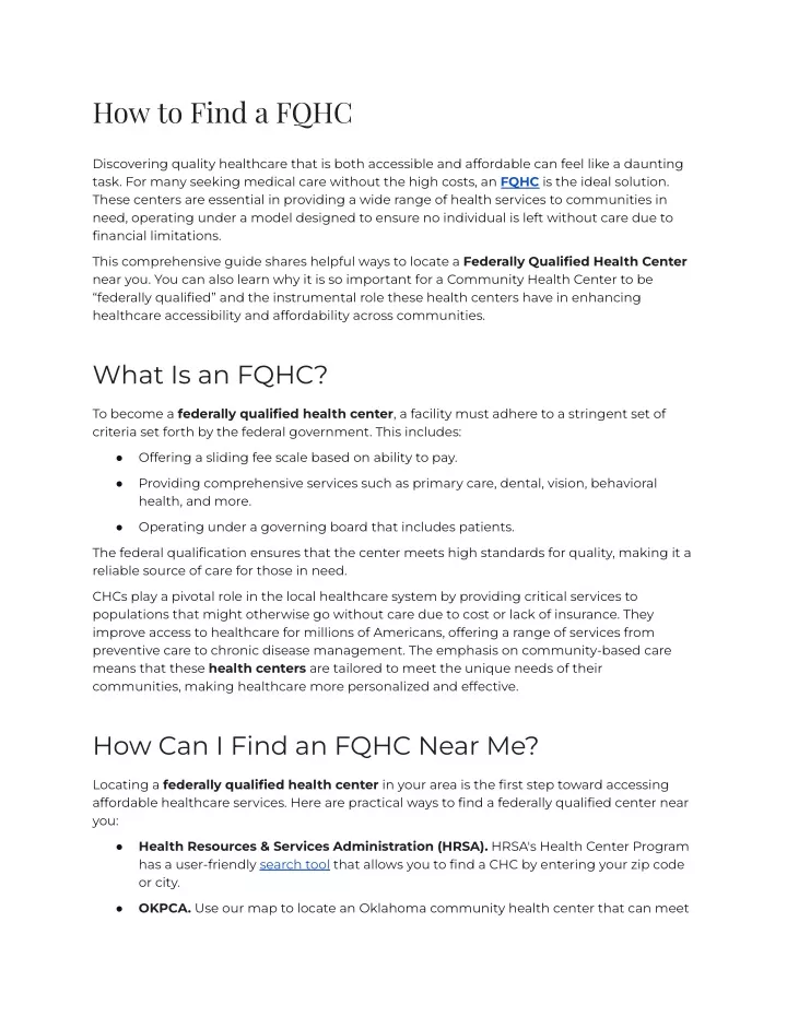how to find a fqhc