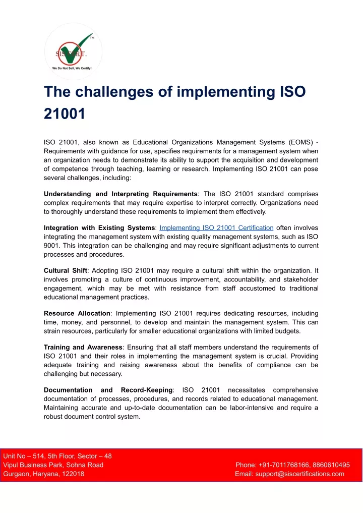 the challenges of implementing iso 21001