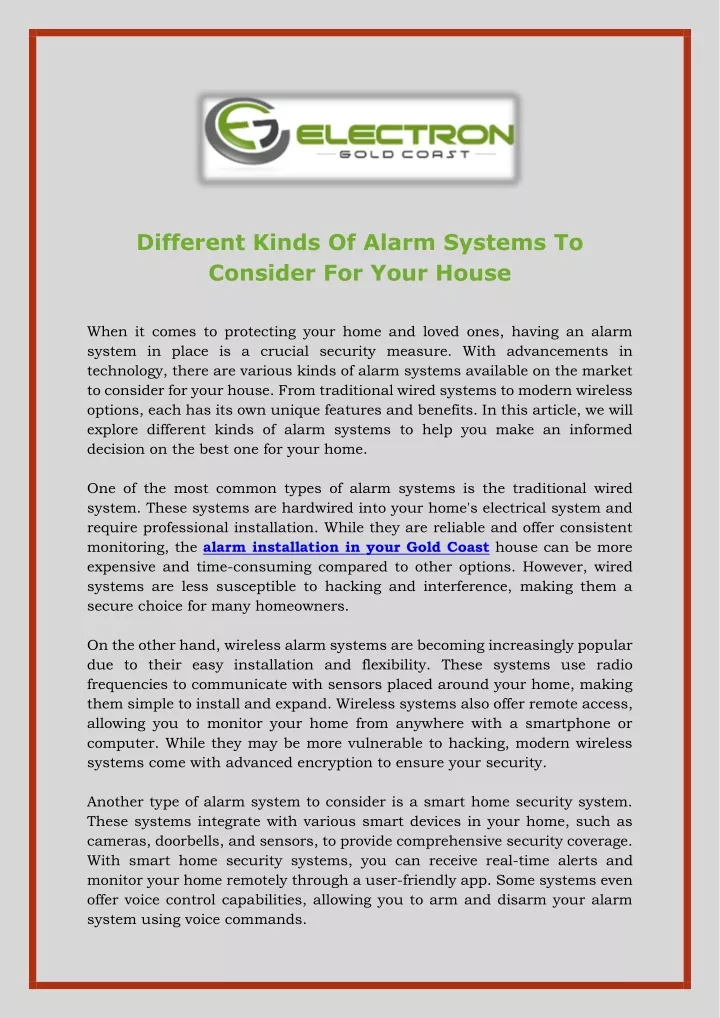different kinds of alarm systems to consider