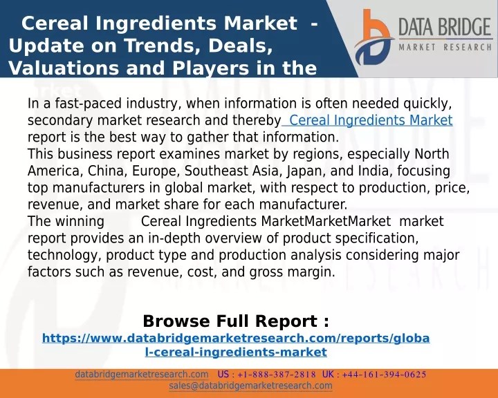 cereal ingredients market update on trends deals