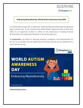 Embracing Neurodiversity World Autism Awareness Day 2024
