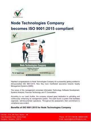 node technologies company becomes iso 9001 2015