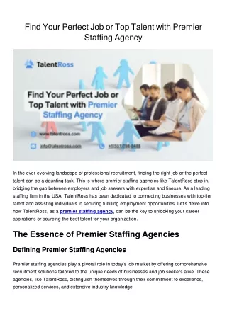 Find Your Perfect Job or Top Talent with Premier Staffing Agency