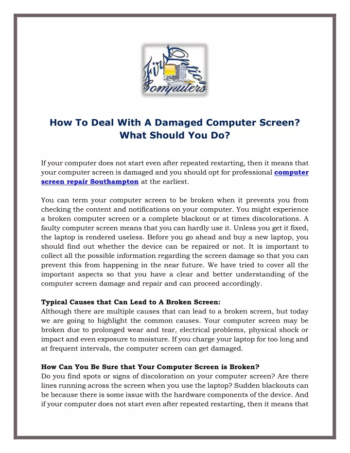 how to deal with a damaged computer screen what