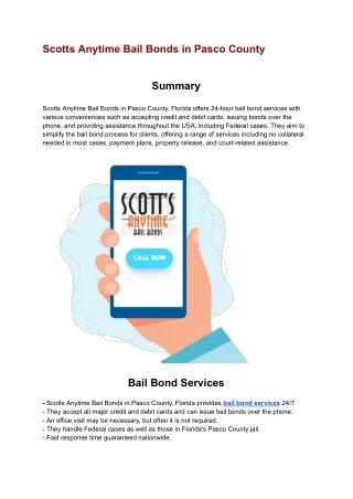 Your Trusted Scotts Anytime Bail Bonds in Pasco County