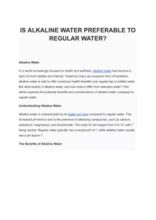 IS ALKALINE WATER PREFERABLE TO REGULAR WATER