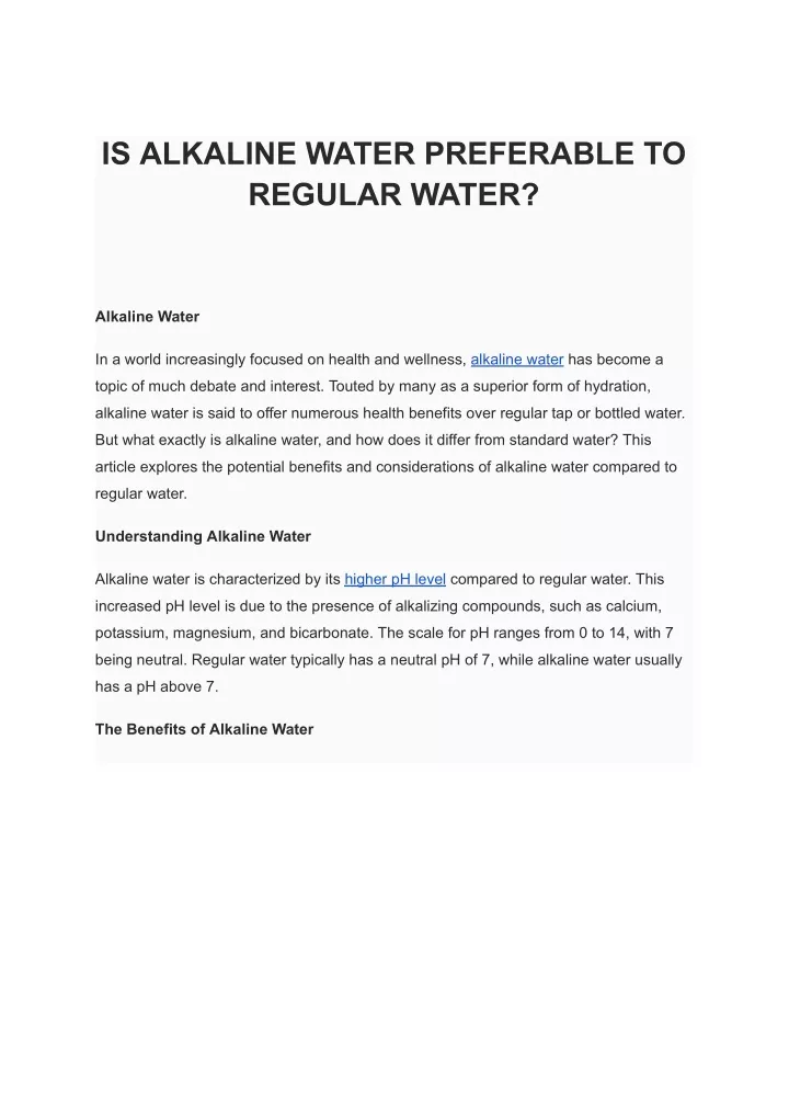 is alkaline water preferable to regular water