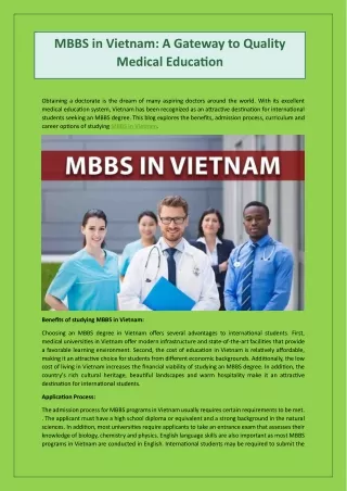 MBBS in Vietnam: A Gateway to Quality Medical Education