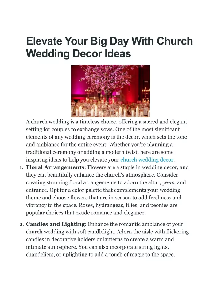 elevate your big day with church wedding decor