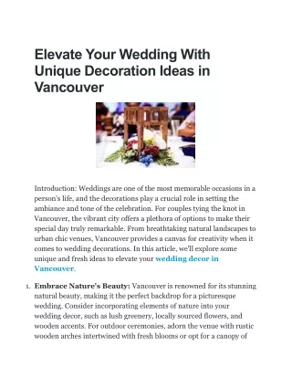 Unique Wedding  Decoration Ideas in Vancouver