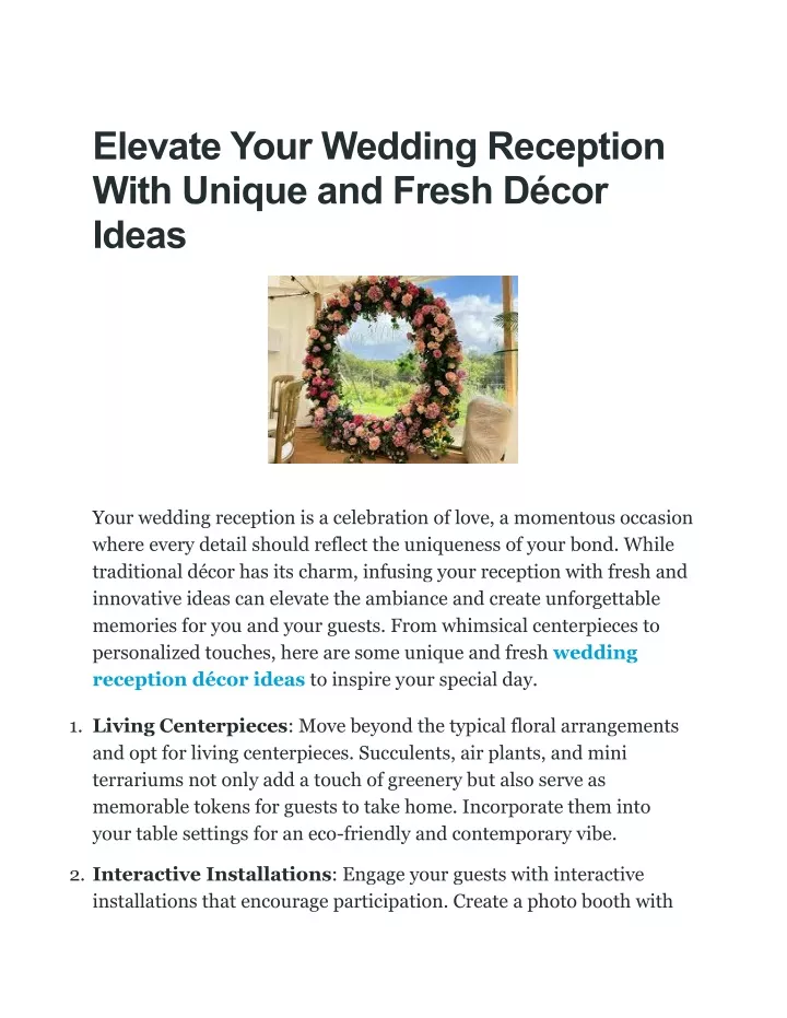 elevate your wedding reception with unique
