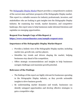 Holographic Holographic Display Market Size Analysis By Growth, Emerging Display