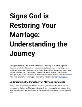 3 Signs God is Restoring Your Marriage_ Understanding the Journey