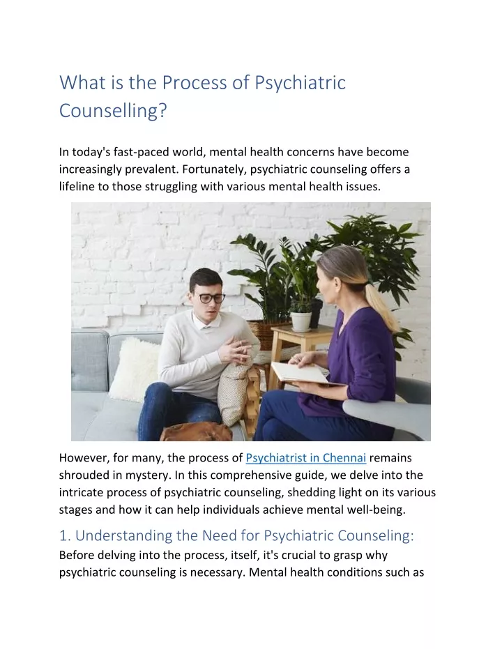 what is the process of psychiatric counselling