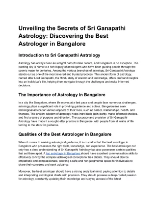 Unveiling the Secrets of Sri Ganapathi Astrology_ Discovering the Best Astrologer in Bangalore