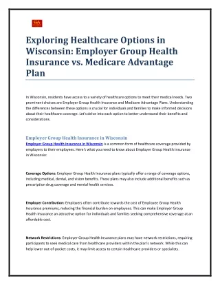 Exploring Healthcare Options in Wisconsin: Employer Group Health Insurance vs. M