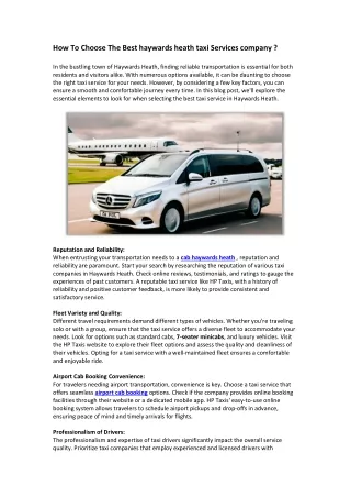 How To Choose The Best haywards heath taxi Services company