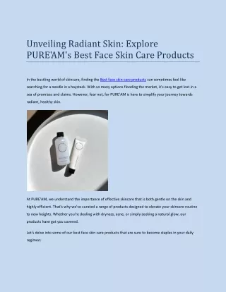 Unveiling Radiant Skin: Explore PURE'AM's Best Face Skin Care Products