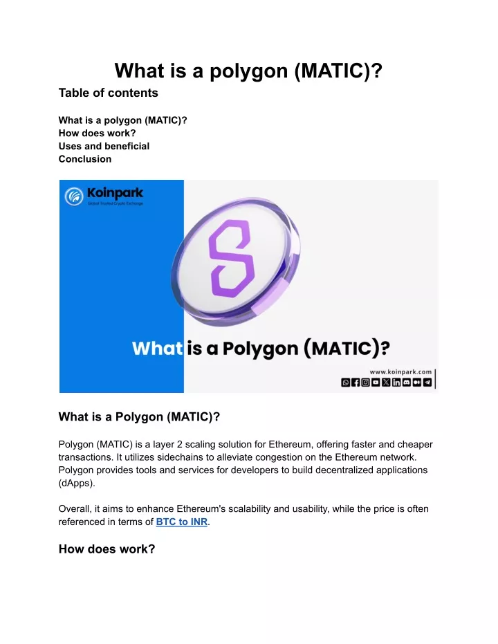 what is a polygon matic table of contents