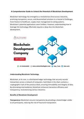 A Comprehensive Guide to Unlock the Potential of Blockchain Development