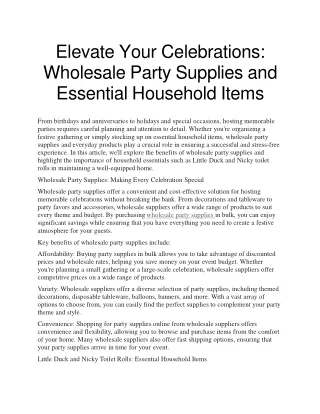 Elevate Your Celebrations - Wholesale Party and Essential Household Items