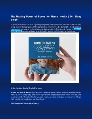 The Healing Power of Books for Mental Health  Dr. Binay Singh