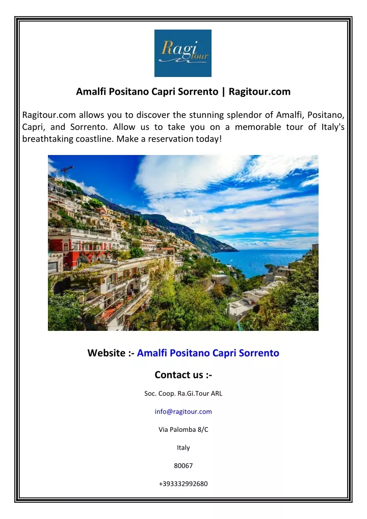 amalfi positano capri sorrento ragitour com