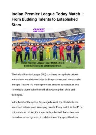 Indian Premier League Today Match   From Budding Talents to Established Stars