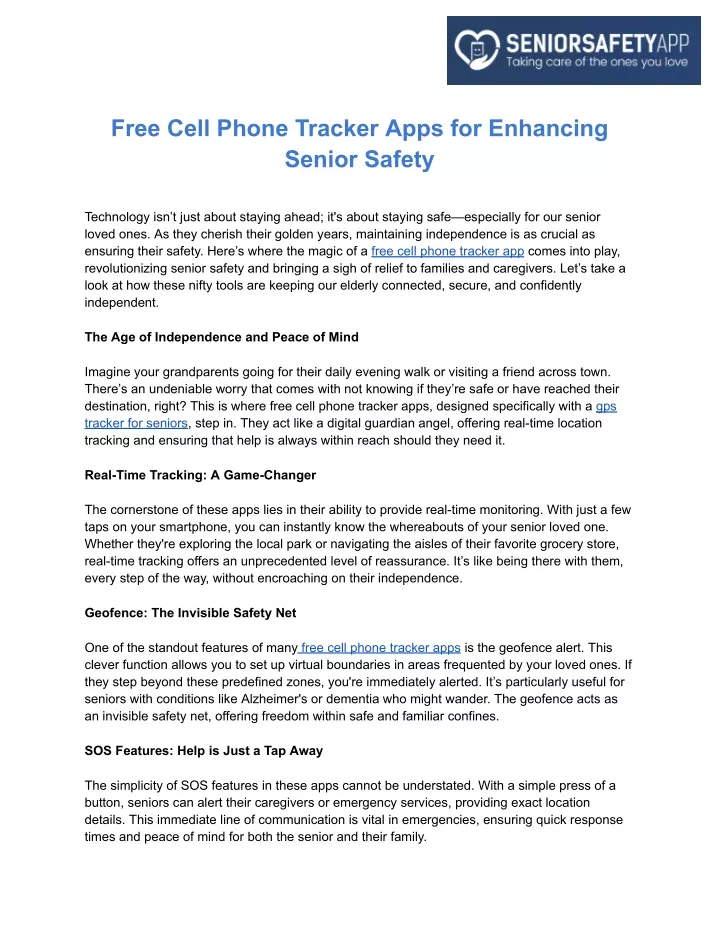 free cell phone tracker apps for enhancing senior