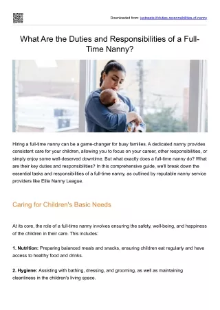 Duties and Responsibilities of a Full-Time Nanny