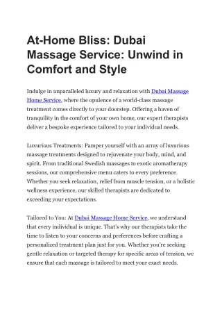 At-Home Bliss: Dubai Massage Service: Unwind in Comfort and Style