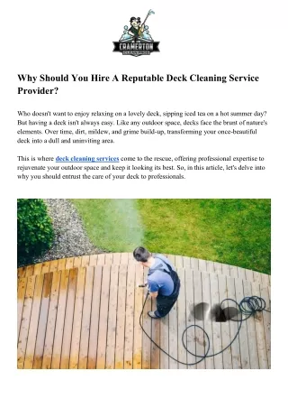 Why Should You Hire A Reputable Deck Cleaning Service Provider?