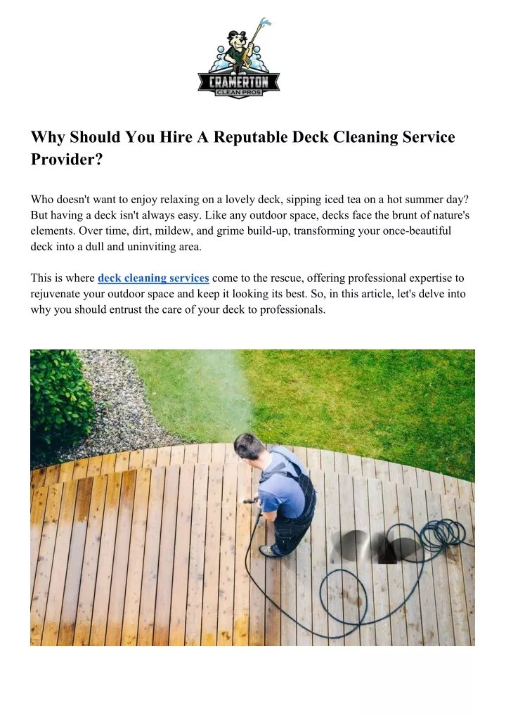 why should you hire a reputable deck cleaning