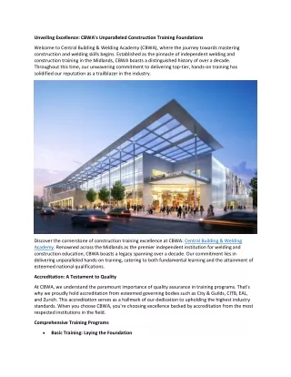 Unveiling Excellence: CBWA's Unparalleled Construction Training Foundations