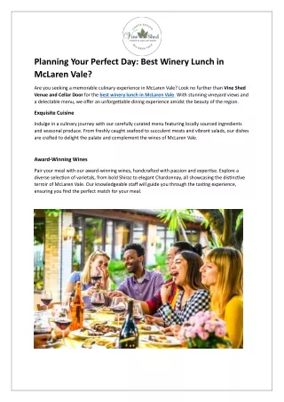 Planning Your Perfect Day - Best Winery Lunch in McLaren Vale