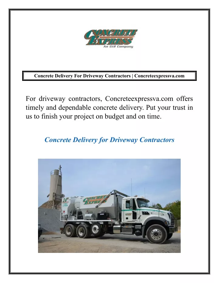 concrete delivery for driveway contractors