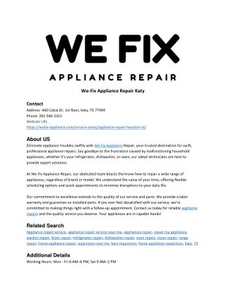 We-Fix Appliance Repair Katy