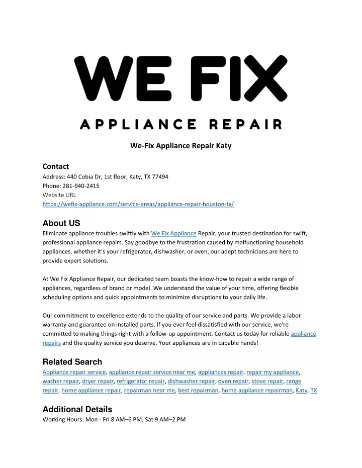 we fix appliance repair katy