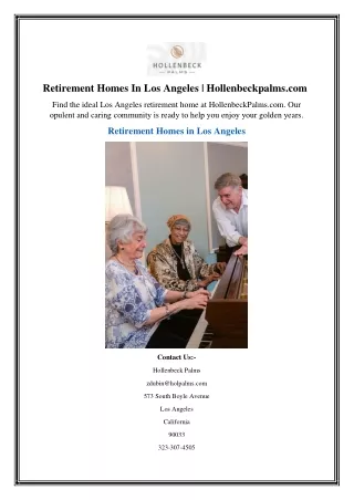 Retirement Homes In Los Angeles Hollenbeckpalms