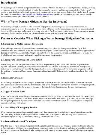 Water Damage Mitigation Service: How to Choose the Right Contractor