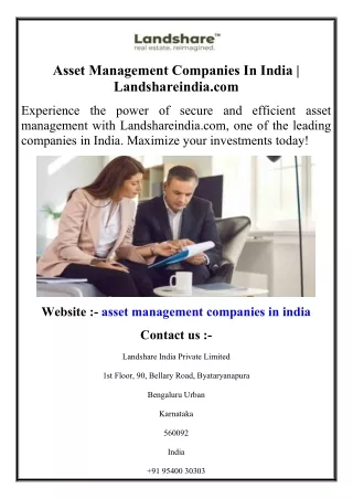 Asset Management Companies In India  Landshareindia.com