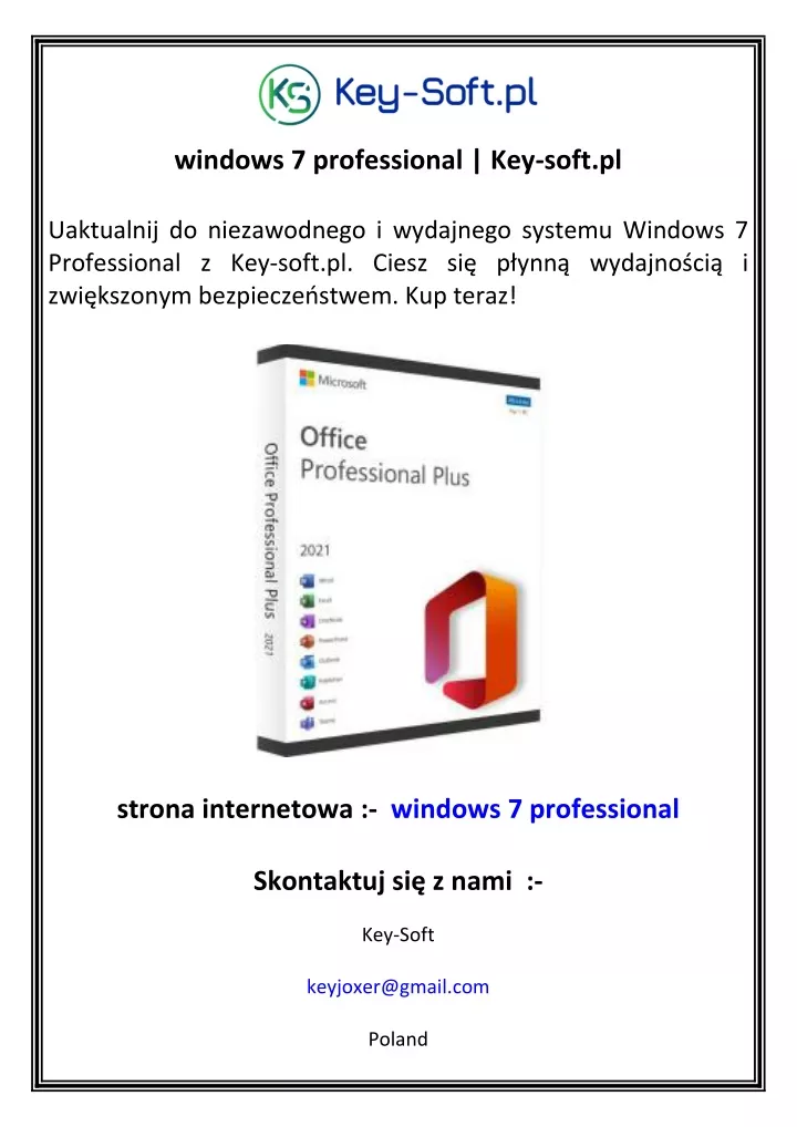 windows 7 professional key soft pl