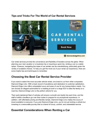 Tips and Tricks For The World of Car Rental Services