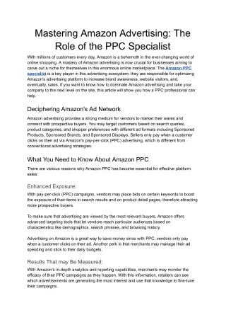 Mastering Amazon Advertising_ The Role of the PPC Specialist - Google Docs