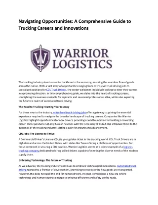 Navigating Opportunities A Comprehensive Guide to Trucking Careers and Innovations
