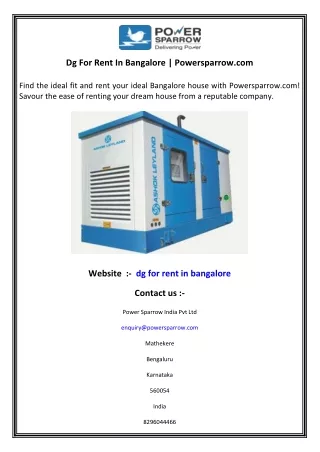 Dg For Rent In Bangalore   Powersparrow.com