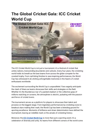 The Global Cricket Gala ICC Cricket World Cup