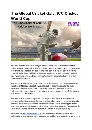 the global cricket gala icc cricket world cup